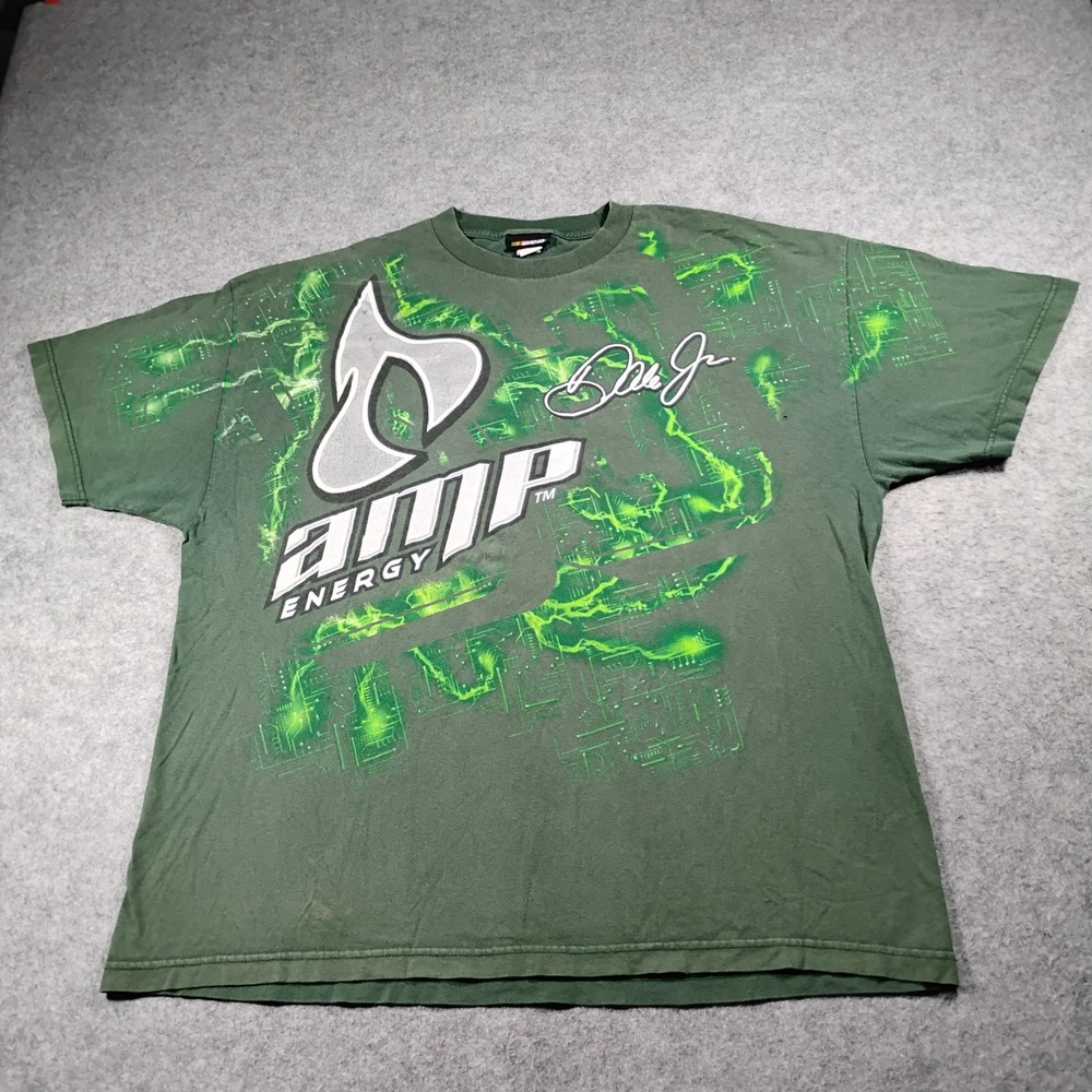NASCAR Dale Earnhardt Jr Amp Energy Green Graphic T-Shirt 2XL Y2K Racing Tee